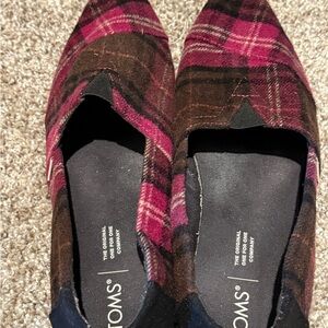 TOMS Women's Checkered Flats - Pink and Brown